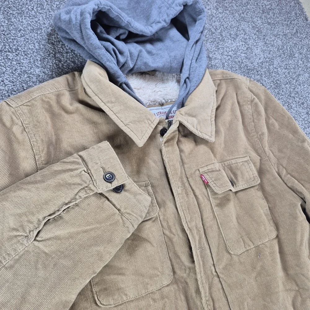 Levi's Corduroy Sherpa Lined Trucker Jacket Mens Large Hooded Brown